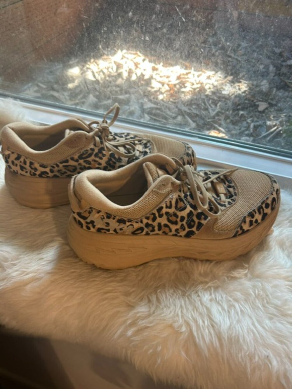 Hoka X Engineered Garments Bondi L Sand Leopard Sneakers